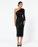 Noelle Sequin One Shoulder Midi Dress in Black, product view 5