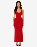 Noemie Ribbed Backless Maxi Dress in Wine Red, product view 3