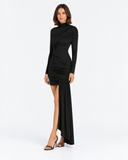 Odette Draped Long Sleeve Mini Dress in Black, product view 4
