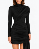 Odette Draped Long Sleeve Mini Dress in Black, product view 3