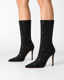 Ophelia black boots, worn view showing the boot shafts.