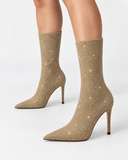 Ophelia khaki boots, worn view showing the boot shafts.