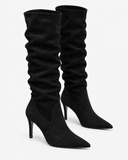 Ines black boots, pair viewed at an angle.