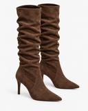 Ines coffee boots, pair viewed at an angle.