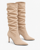 Ines khaki boots, pair viewed at an angle.