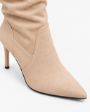 Ines khaki boots, close-up of the gathered shaft and ankle.