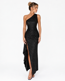 Seraphina Sequin One Shoulder Maxi Dress in Black, product view 4