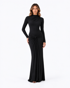 Sienna Draped Long Sleeve Maxi Dress in Black, product view 1