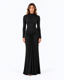Sienna Draped Long Sleeve Maxi Dress in Black, product view 4
