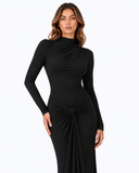 Sienna Draped Long Sleeve Maxi Dress in Black, product view 3