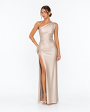Solene Satin One Shoulder Maxi Dress in Apricot, product view 2