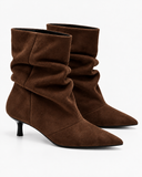 Thea brown boots, pair viewed at an angle.