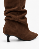 Thea brown boots, close-up of the ankle seam and heel.