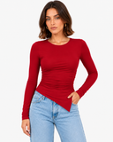 Marlowe Ruched Long Sleeve Top - Red
