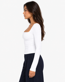 Evelyn Square Neck Long Sleeve Top - White
