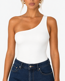 Arielle Asymmetric One Shoulder Bodysuit - White