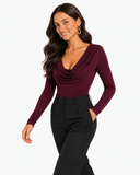 Vera Cowl Neck Long Sleeve Bodysuit - Burgundy
