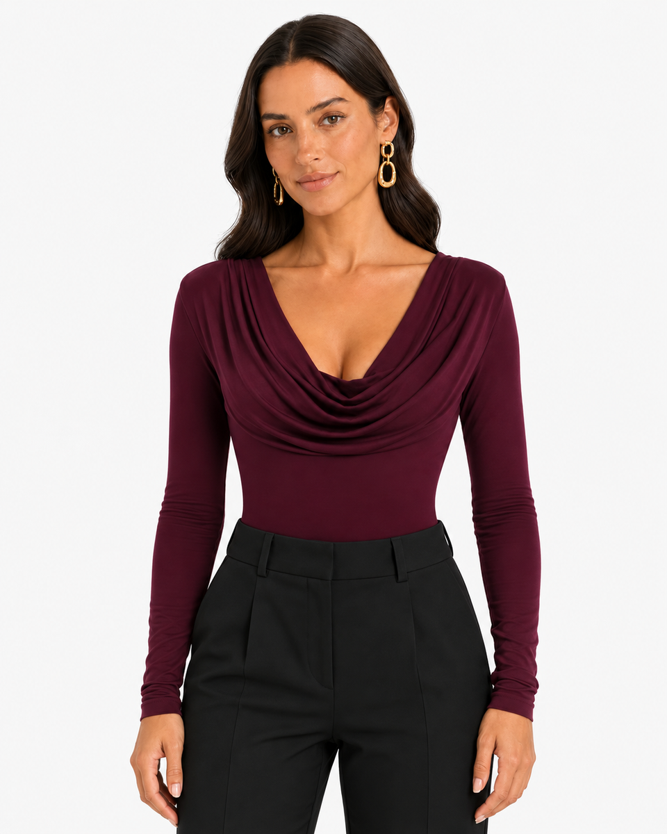 Vera Cowl Neck Long Sleeve Bodysuit - Burgundy