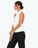 Celine Satin-Look High Neck Halter Top - White