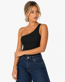 Arielle Asymmetric One Shoulder Bodysuit - Black