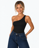 Arielle Asymmetric One Shoulder Bodysuit - Black