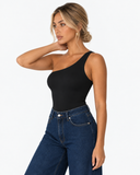 Arielle Asymmetric One Shoulder Bodysuit - Black