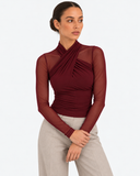 Aurore Draped Mesh Top - Burgundy