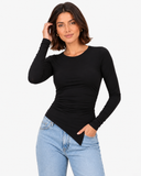 Marlowe Ruched Long Sleeve Top - Black
