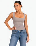 Nola Double Layer Square Neck Top - Taupe