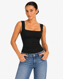 Nola Double Layer Square Neck Top - Black