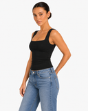 Nola Double Layer Square Neck Top - Black