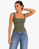 Nola Double Layer Square Neck Top - Army Green
