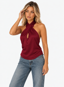 Roselle Satin Halter Top - Burgundy
