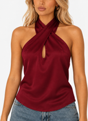 Roselle Satin Halter Top - Burgundy