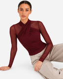 Aurore Draped Mesh Top - Burgundy