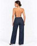 Back view showing the open back of the Aurelie black chainmail halter top.