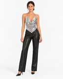 Front view of the Aurelie silver chainmail halter top.