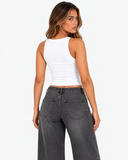 Serina Scoop Neck Top in White, back three-quarter view.