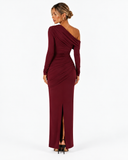 Valentina Off Shoulder Draped Maxi Dress in Wine Red, product view 2